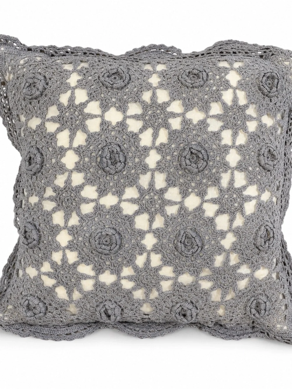 Vintage Handmade Light Blue Crochet Throw Pillow Cover